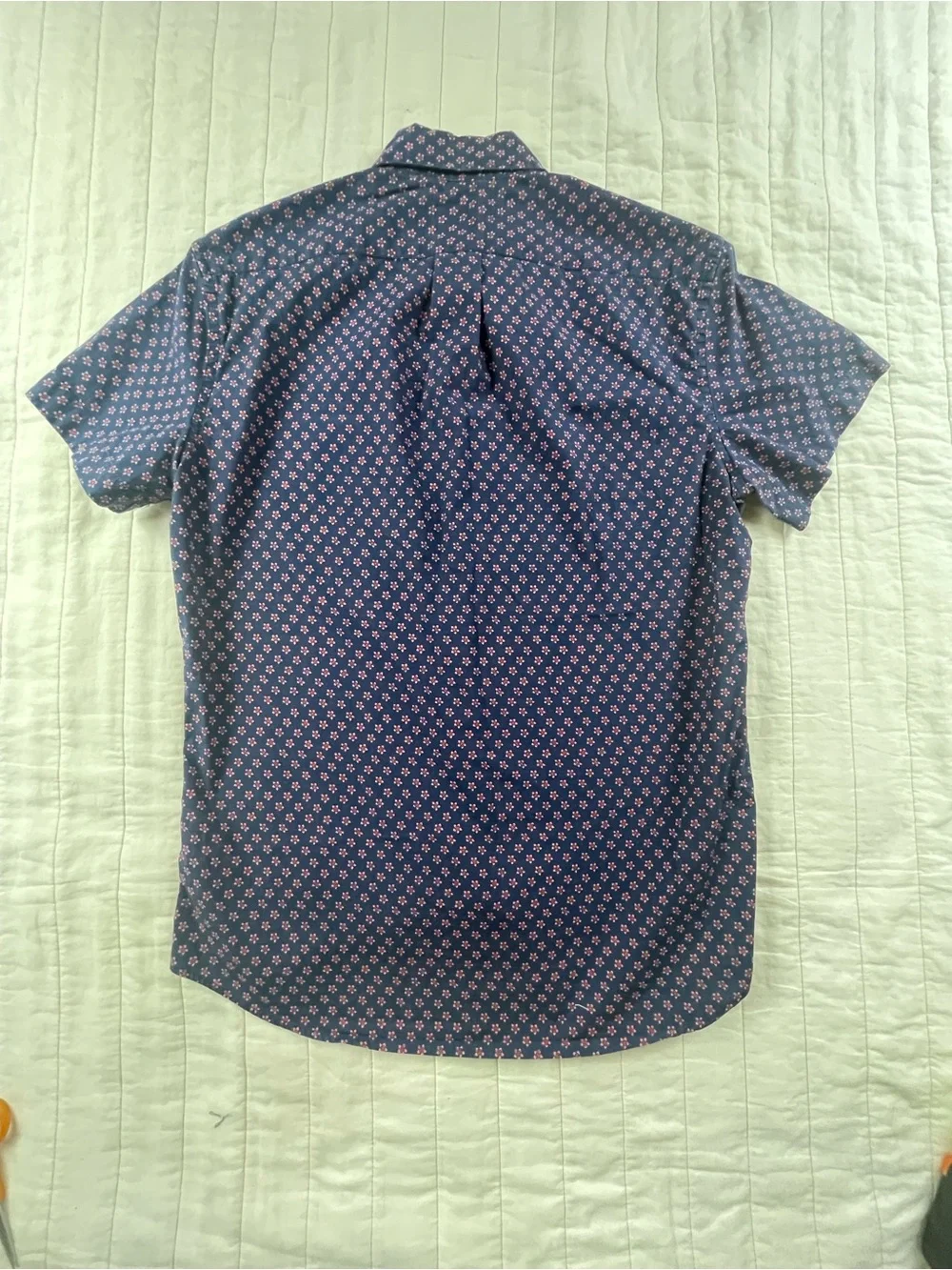 J. Crew Navy Button-Down Shirt with Pink Floral Print Mens Small